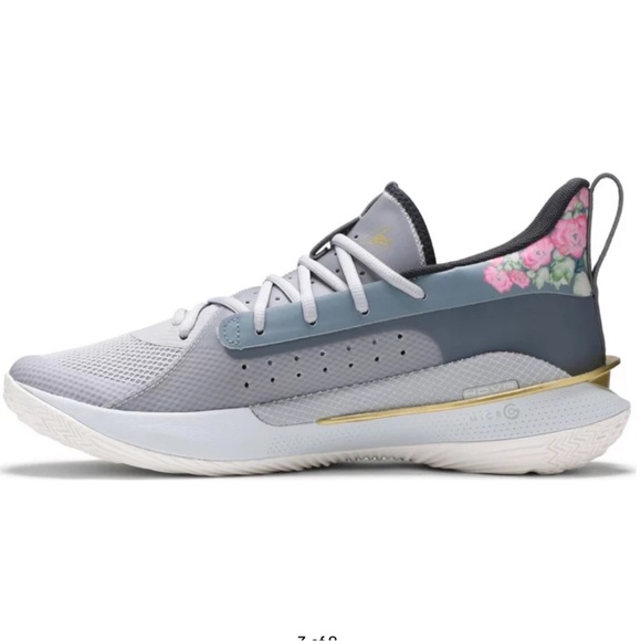 UNDER ARMOUR Curry 7 Chinese New Year Rose pink Halo Grey Floral Shoes Size 6.5 - Picture 3 of 16